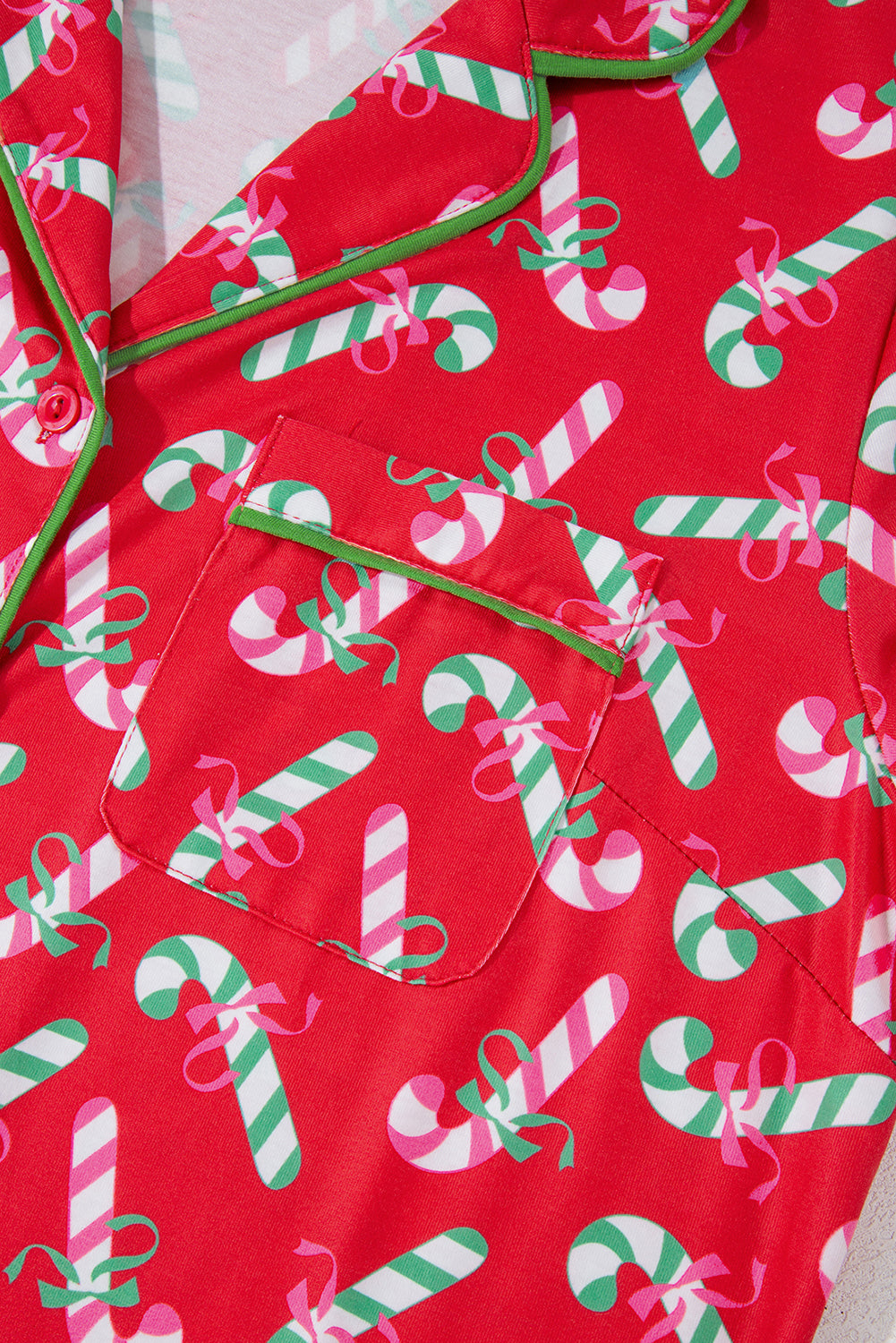 Christmas Candy Cane Print Pocketed Knotted Pajama Set