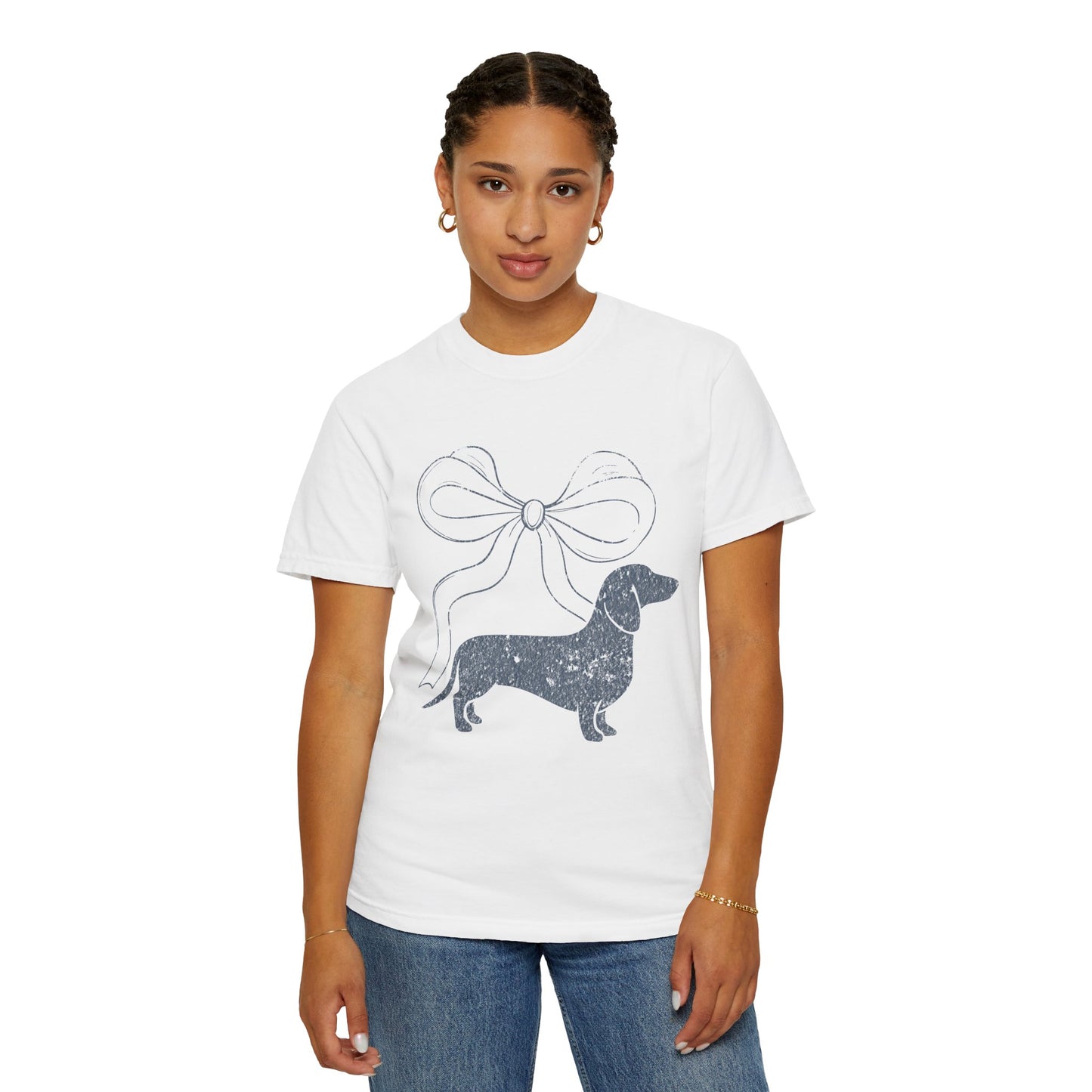 Dachshund with Bow T-Shirt — Cute Wiener Dog Graphic Tee - Comfort Color Tee