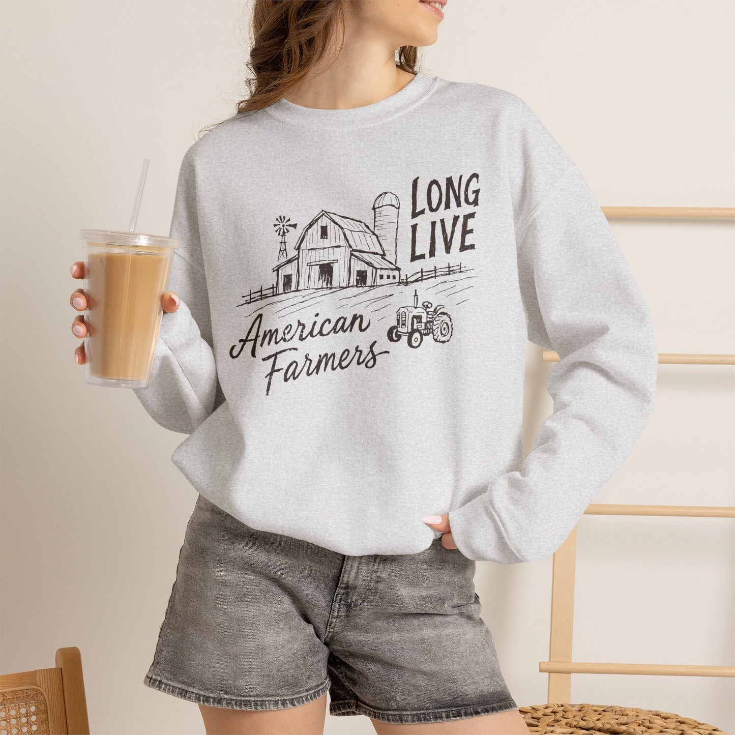 American Farmers Sweatshirt - "Long Live" Vintage Barn Tractor Crewneck