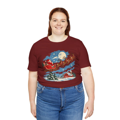 Christmas Tee — Santa Sleigh over Snowy Farm Holiday T‑Shirt