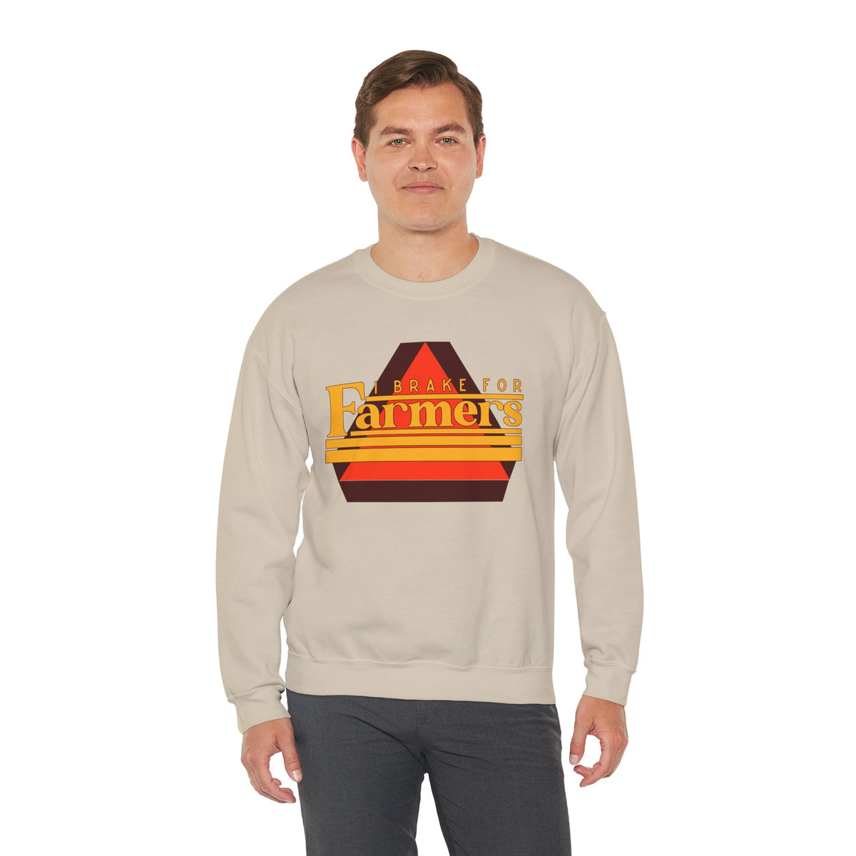 Farmers Crewneck Sweatshirt — 'I Brake for Farmers' Retro Farm Crew