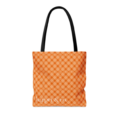 Orange Tartan Plaid Tote Bag