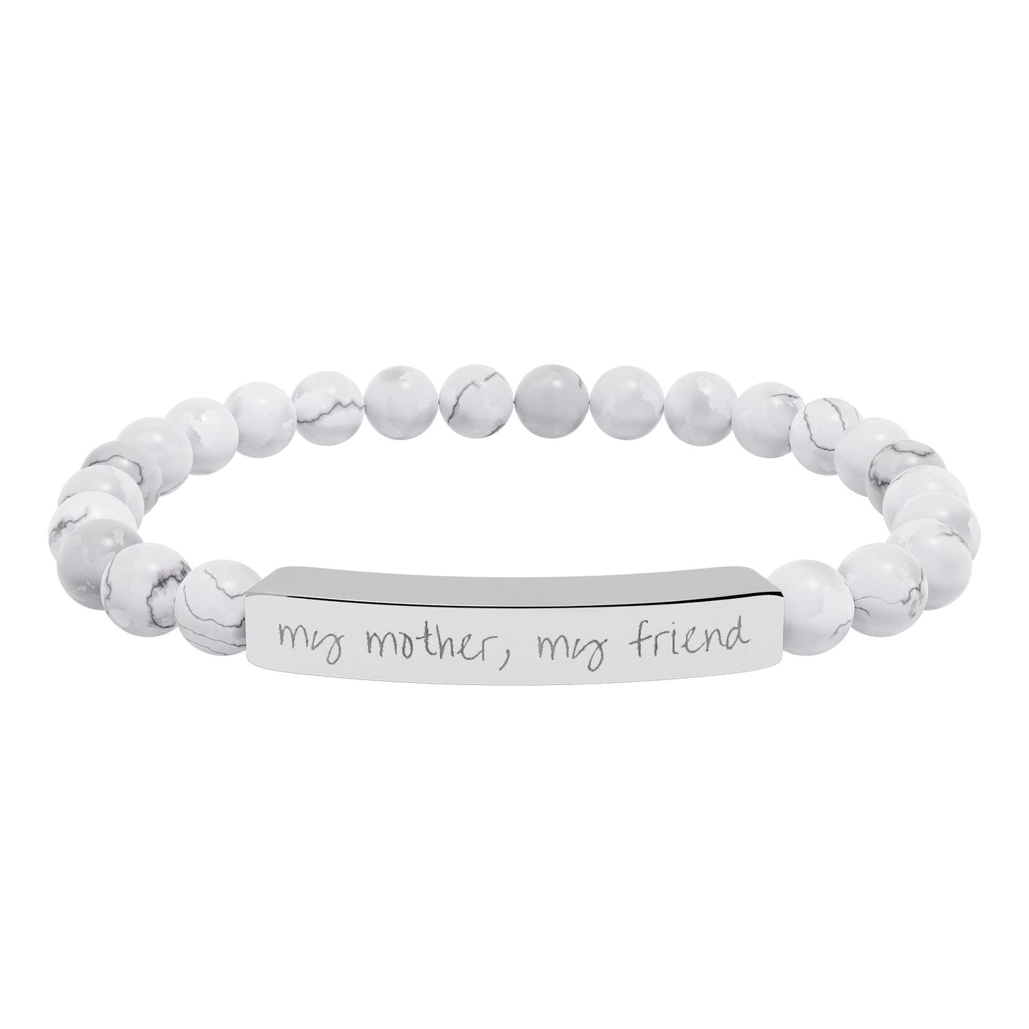 Engraved Natural Stone Bar Bracelet — "my mother, my friend" Stretch Bead Bracelet