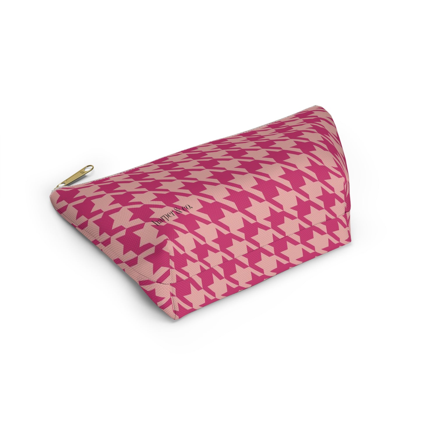 Pink Houndstooth Accessory Pouch w T-bottom