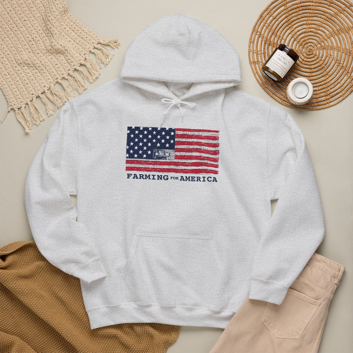 Farming for America Hoodie — Vintage American Flag Farm Sweatshirt