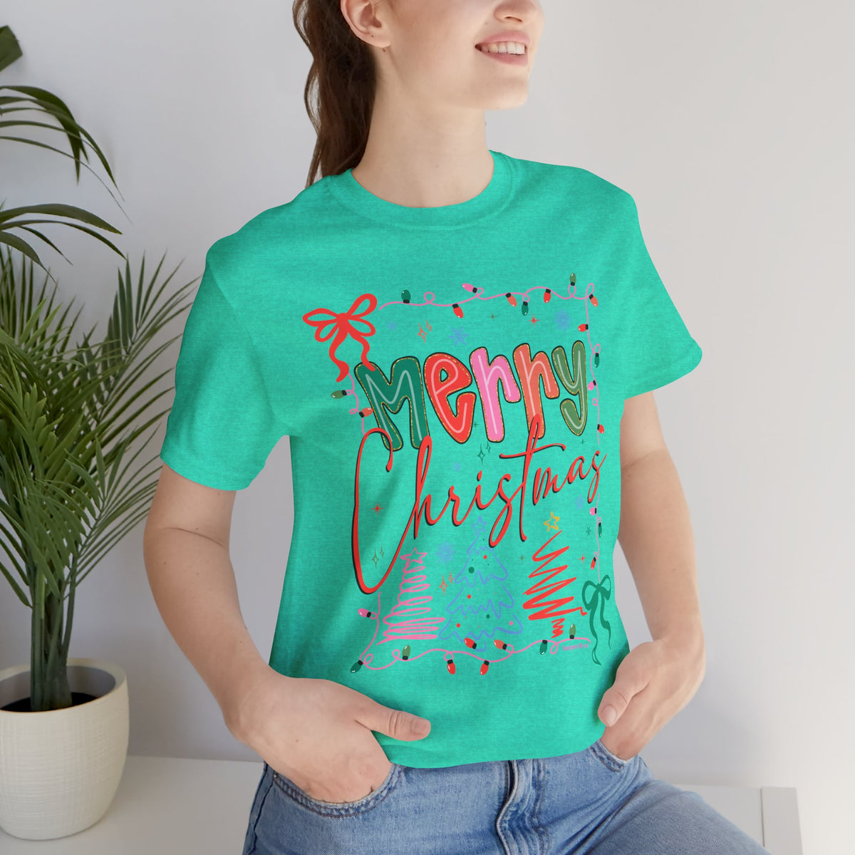 Merry Christmas Graphic Tee – Festive Holiday Holiday Lights & Trees Shirt