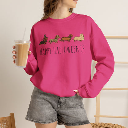 Halloween Dachshund Sweatshirt — "Happy Halloweenie" Cute Halloween Dog Crewneck