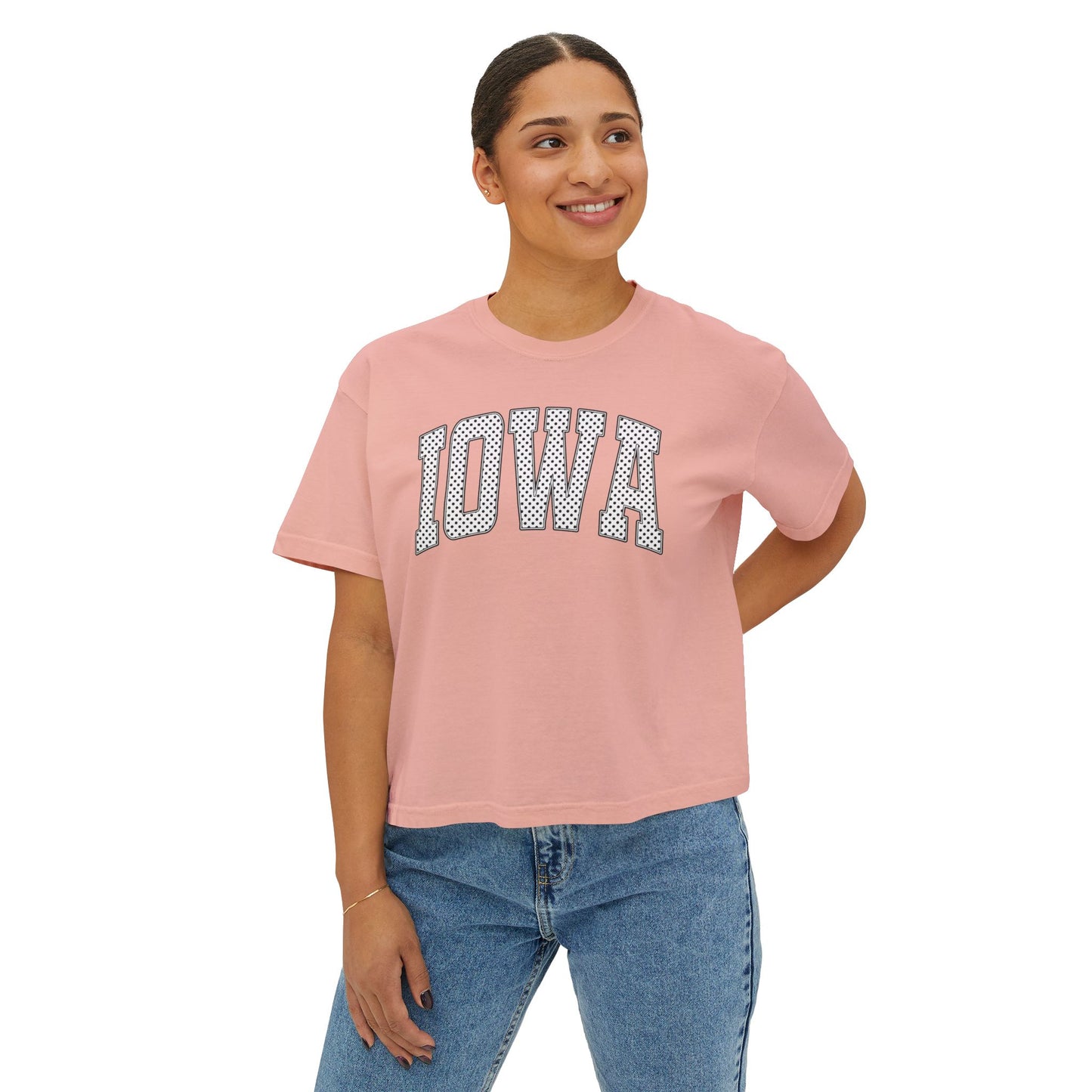 Iowa Boxy Tee — Women's Cropped College Graphic T-Shirt