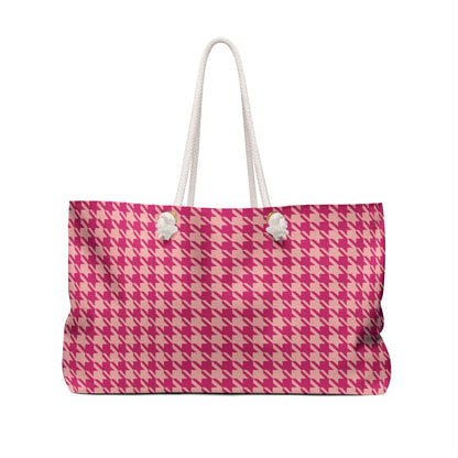 Pink Houndstooth Weekender Bag