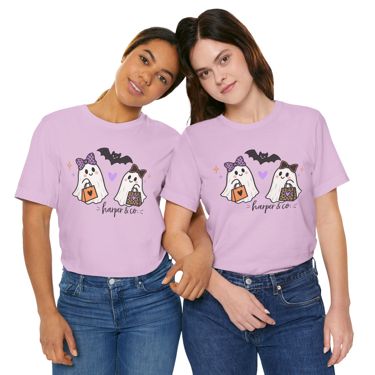 Cute Halloween Ghosts T-Shirt — Trick-or-Treating Ghosts with Bats & 'harper & co.'