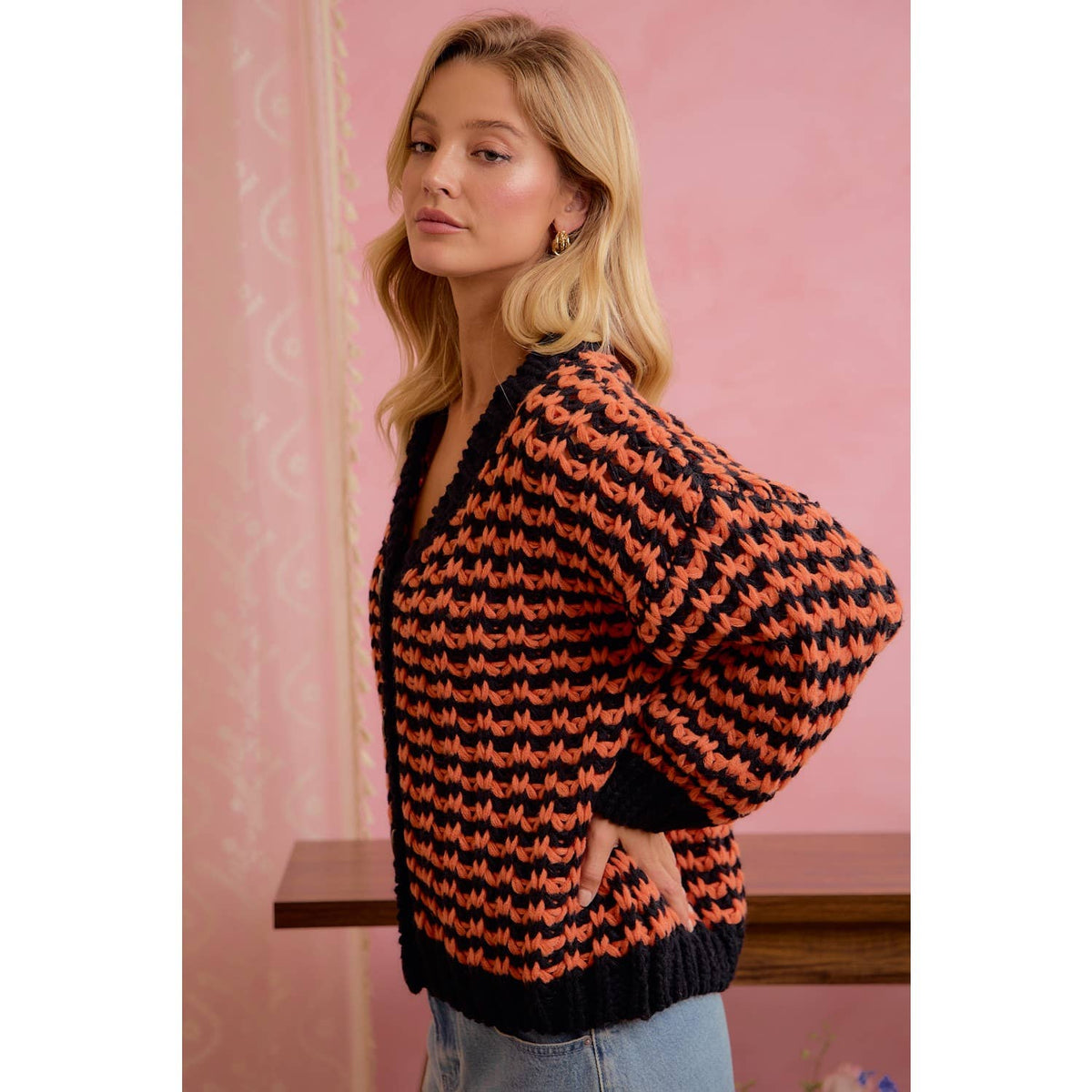 BiBi Halloween Chunky Knit Button Front Cardigan