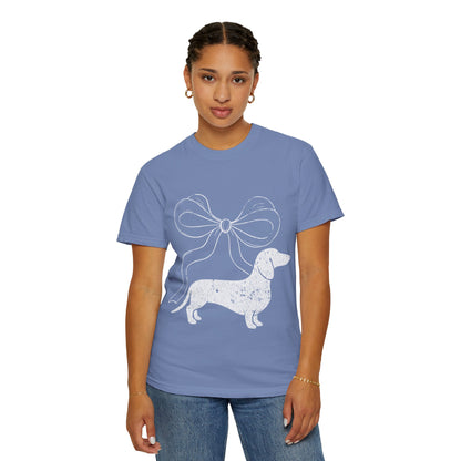 Dachshund with Bow T-Shirt — Cute Wiener Dog Graphic Tee - Comfort Color Tee