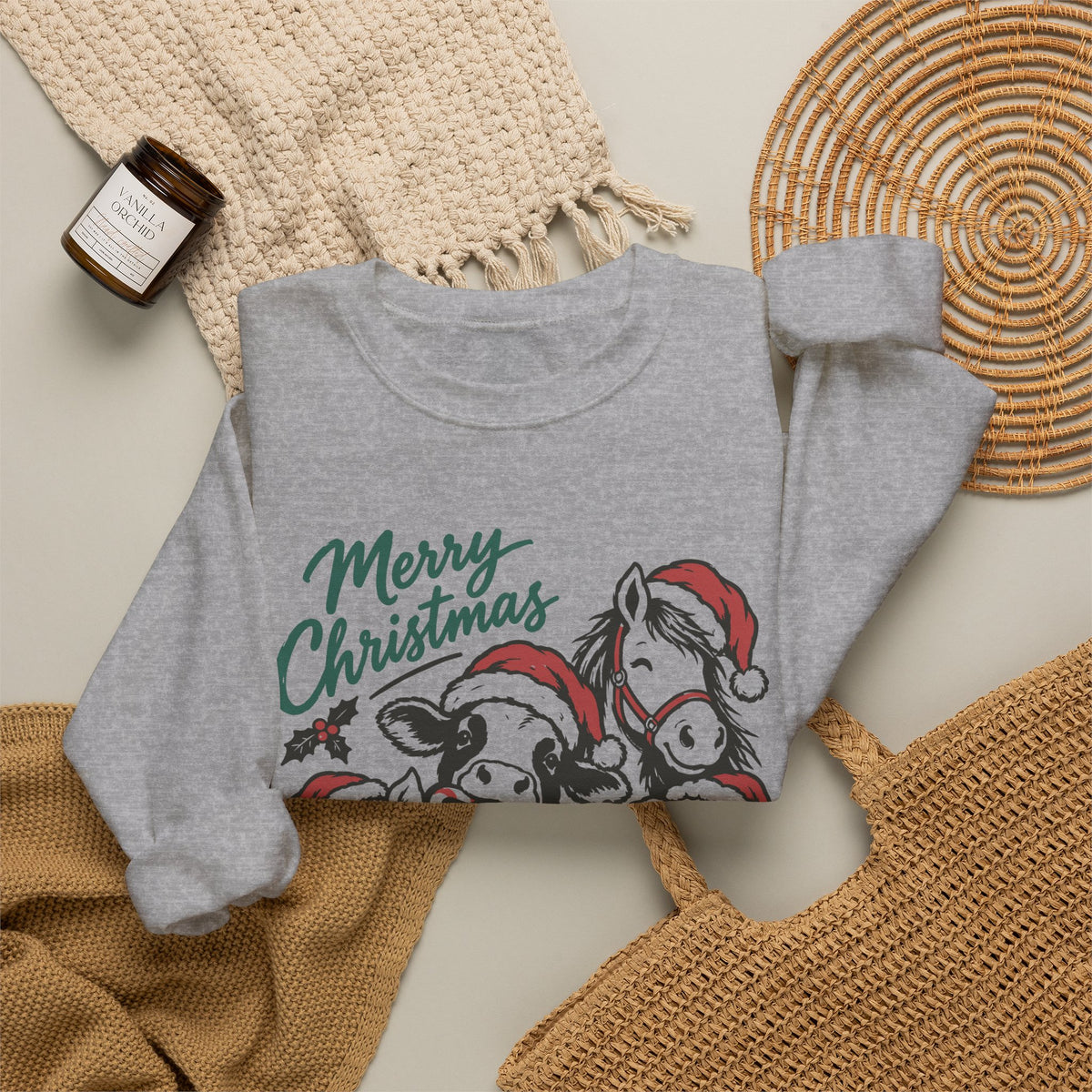 Merry Christmas Vintage Farm Animals Crewneck Sweatshirt