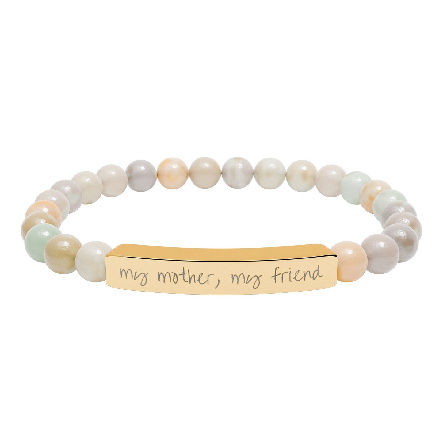 Engraved Natural Stone Bar Bracelet — "my mother, my friend" Stretch Bead Bracelet