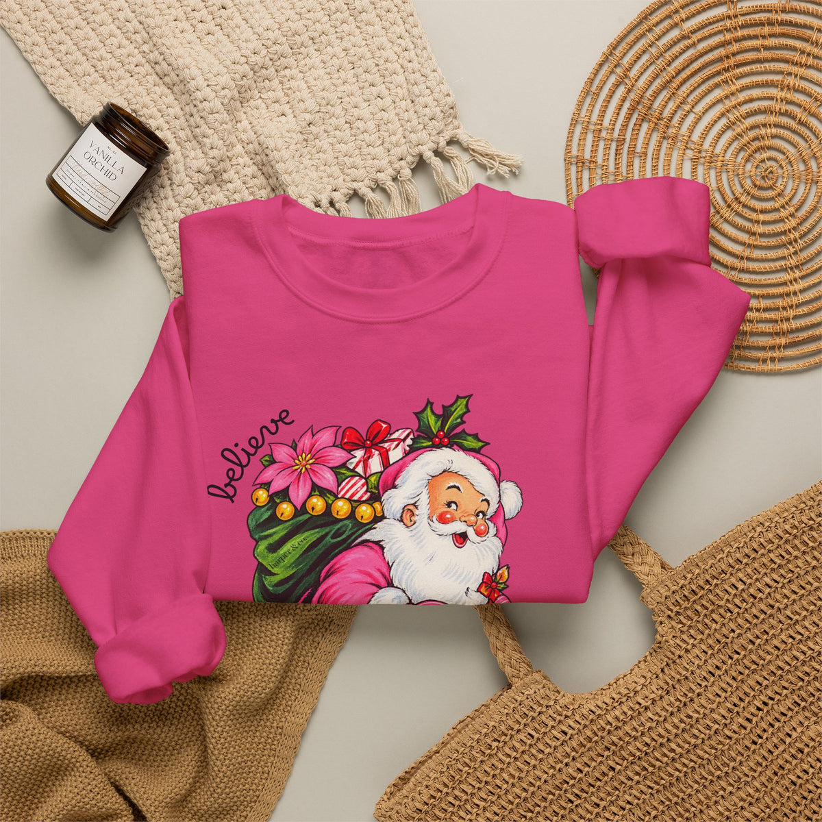 Vintage Floral Santa Sweatshirt – Believe Christmas Crewneck