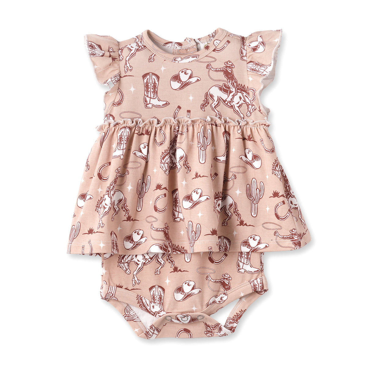 Wild Wrangler/Pink Bamboo Cowgirl Western Skirted Bodysuit