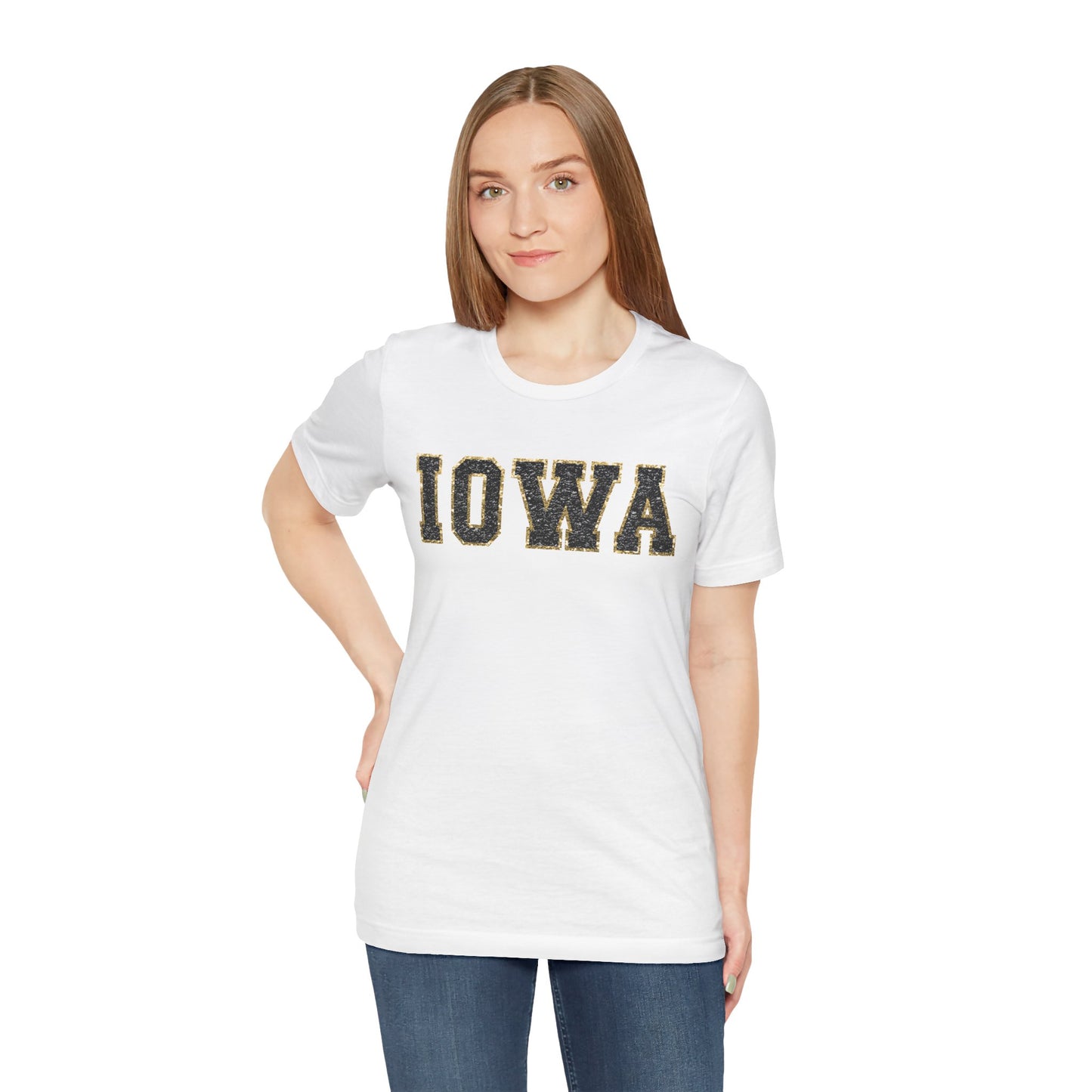 Iowa Faux Chenille Varsity Letter Unisex Soft Style T-Shirt