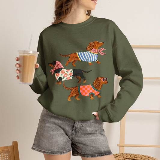 Dachshund Trio Crewneck Sweatshirt — Cute Wiener Dogs in Sweaters