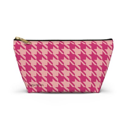 Pink Houndstooth Accessory Pouch w T-bottom