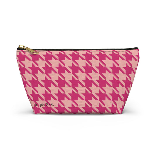 Pink Houndstooth Accessory Pouch w T-bottom