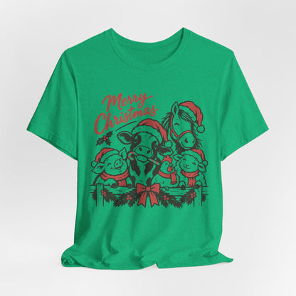 Merry Christmas Farm Animals Graphic Tee