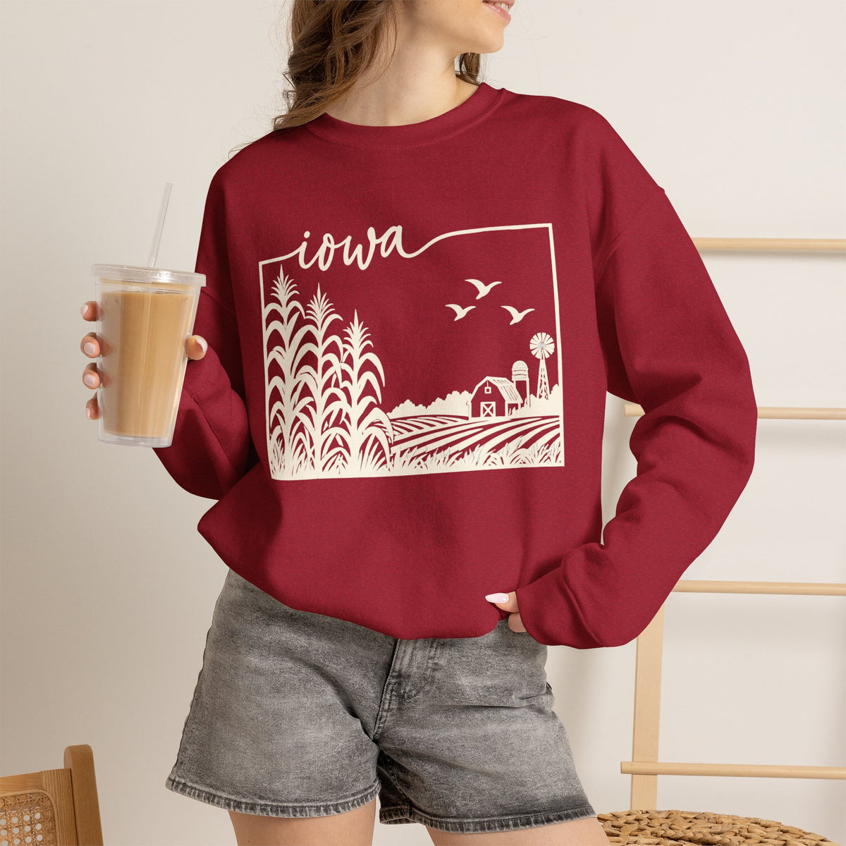 Iowa Farm Scene Crewneck Sweatshirt
