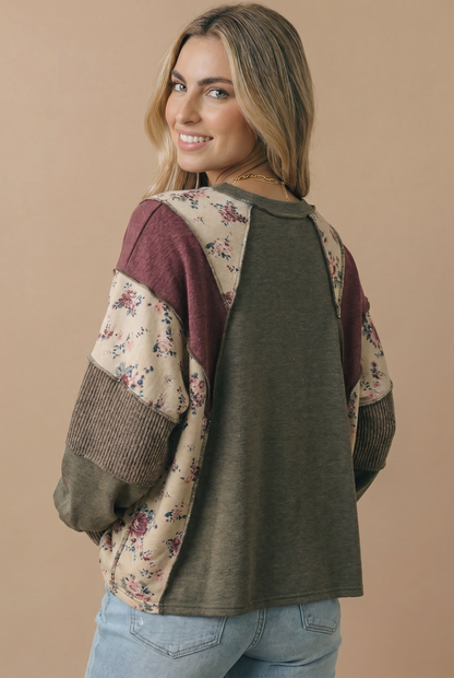 Mixed Media Patchwork Pullover Knit Top