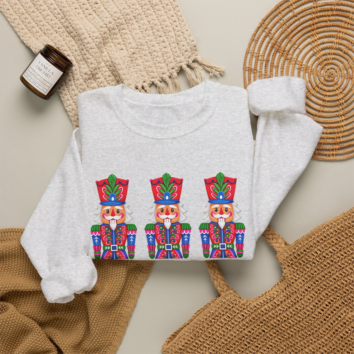 Nutcracker Crewneck Sweatshirt — Festive Triple Nutcracker Holiday Pullover