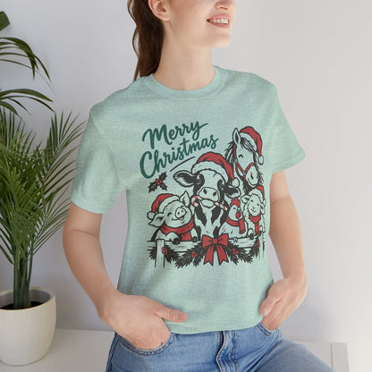 Merry Christmas Farm Animals Graphic Tee