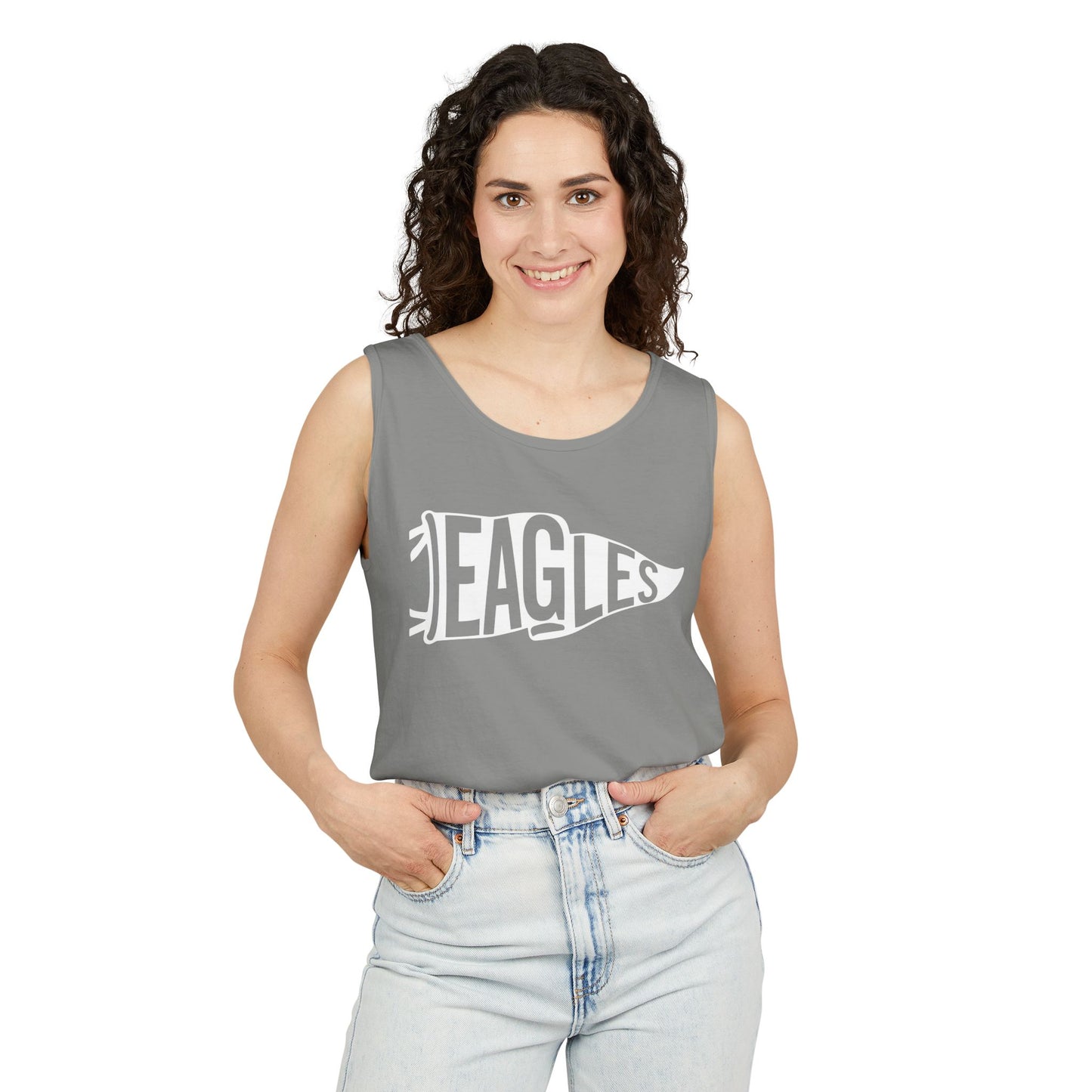 Eagles Vintage Pennant Unisex Garment-Dyed Tank Top - Casual Summer Apparel for Sports Enthusiasts
