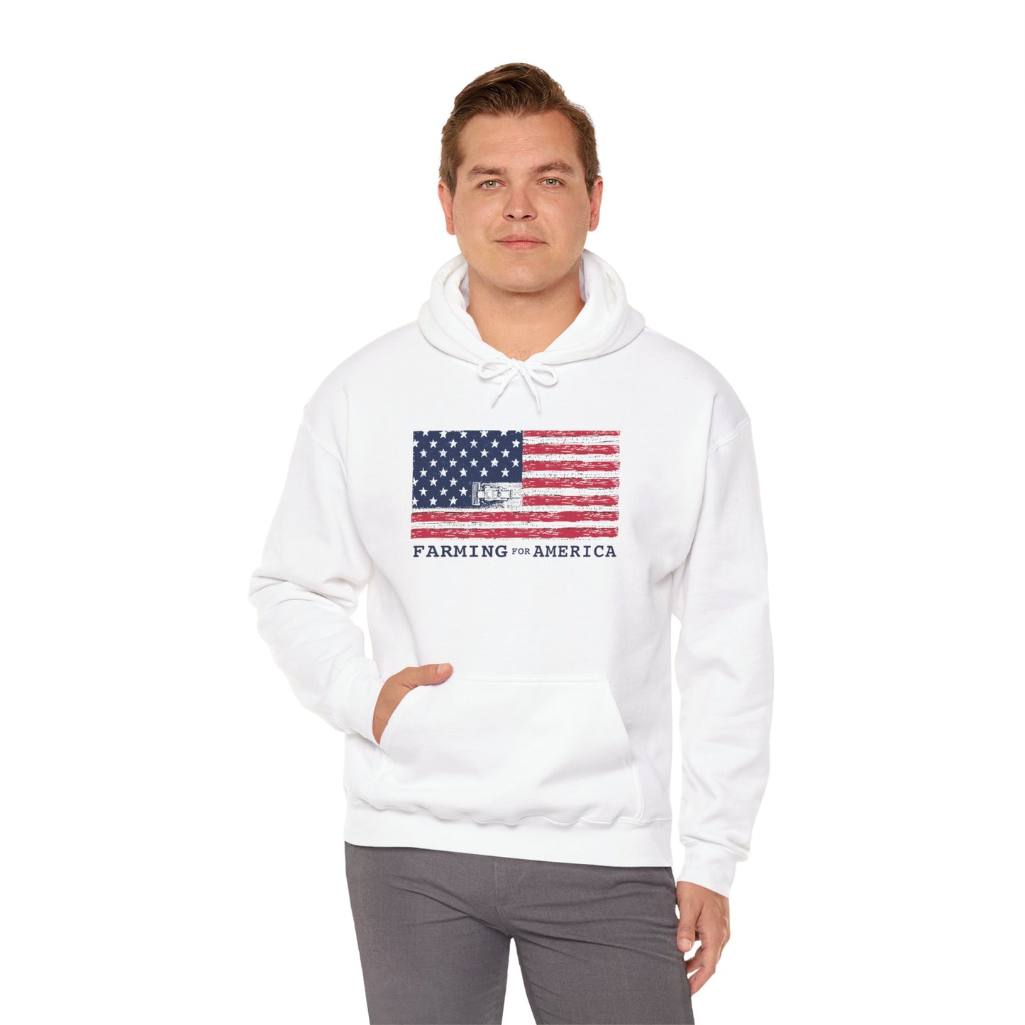 Farming for America Hoodie — Vintage American Flag Farm Sweatshirt