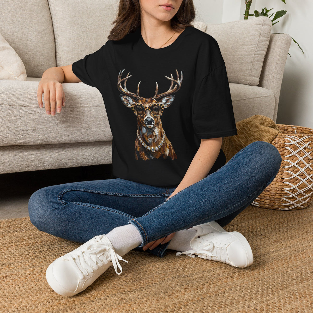 Glam Deer Head Graphic T-Shirt — Rustic Buck Wildlife Tee