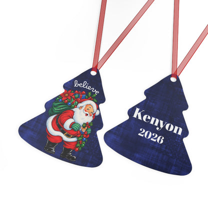 Metal Ornament - 'Believe' Santa & Custom Name 2026 Holiday Keepsake