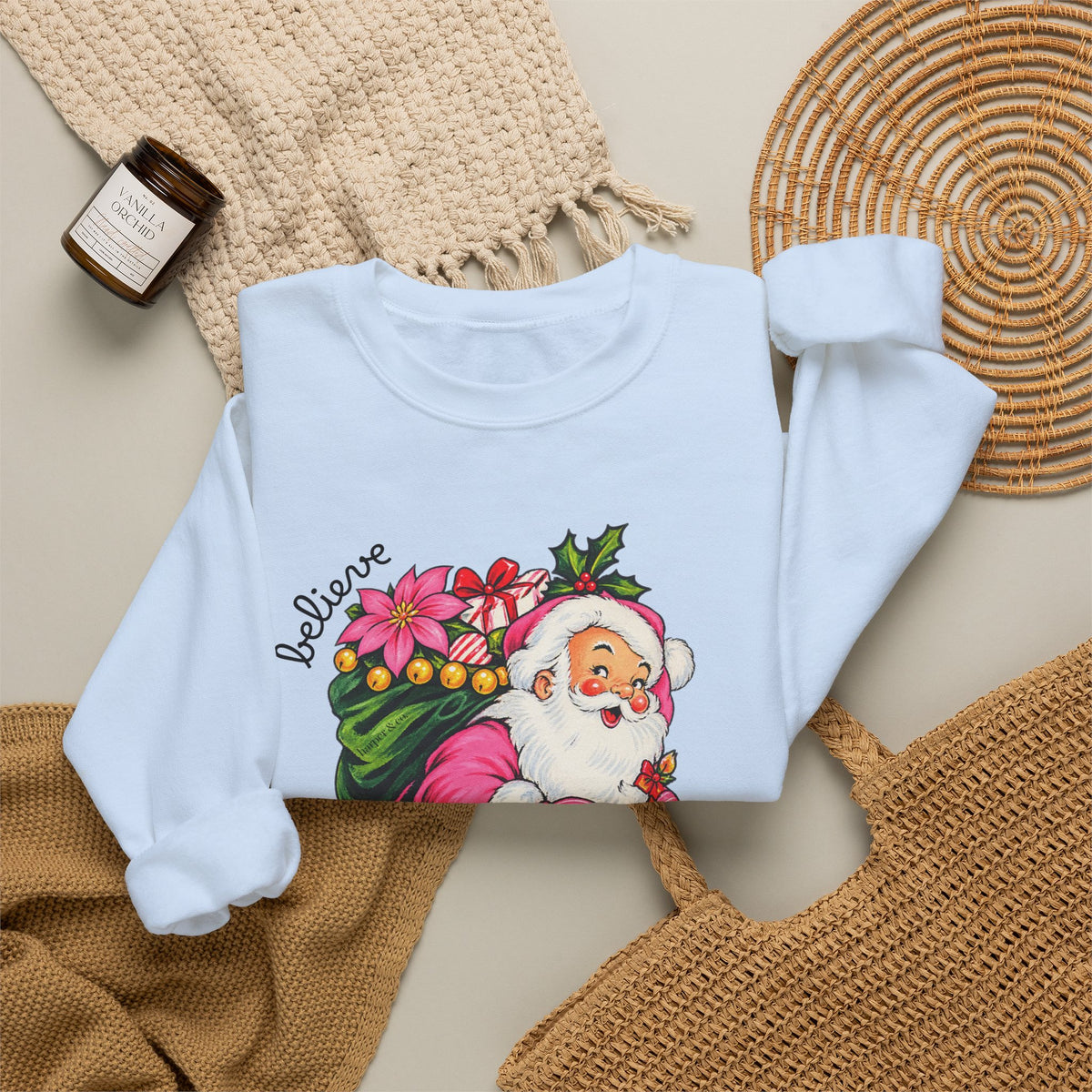 Vintage Floral Santa Sweatshirt – Believe Christmas Crewneck