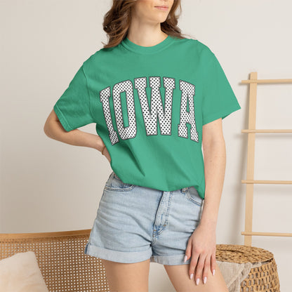 Iowa Retro Polka Dot Mesh Lettering Color Comfort T-Shirt