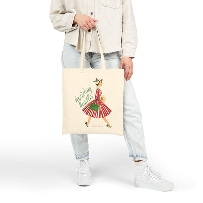 Holiday Hustle Tote Bag — Vintage Woman Carrying Gifts Canvas Tote