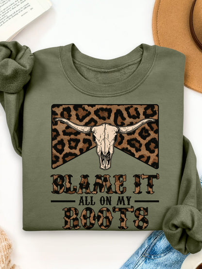 Western Blame It All On My Roots Graphic Crewneck Sweatshirt