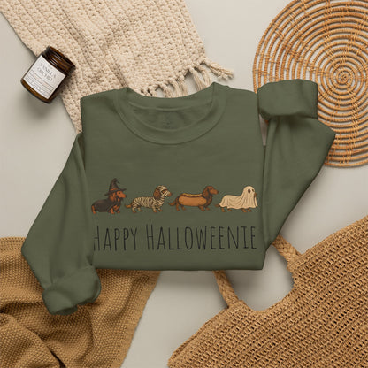 Halloween Dachshund Sweatshirt — "Happy Halloweenie" Cute Halloween Dog Crewneck