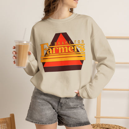 Farmers Crewneck Sweatshirt — 'I Brake for Farmers' Retro Farm Crew