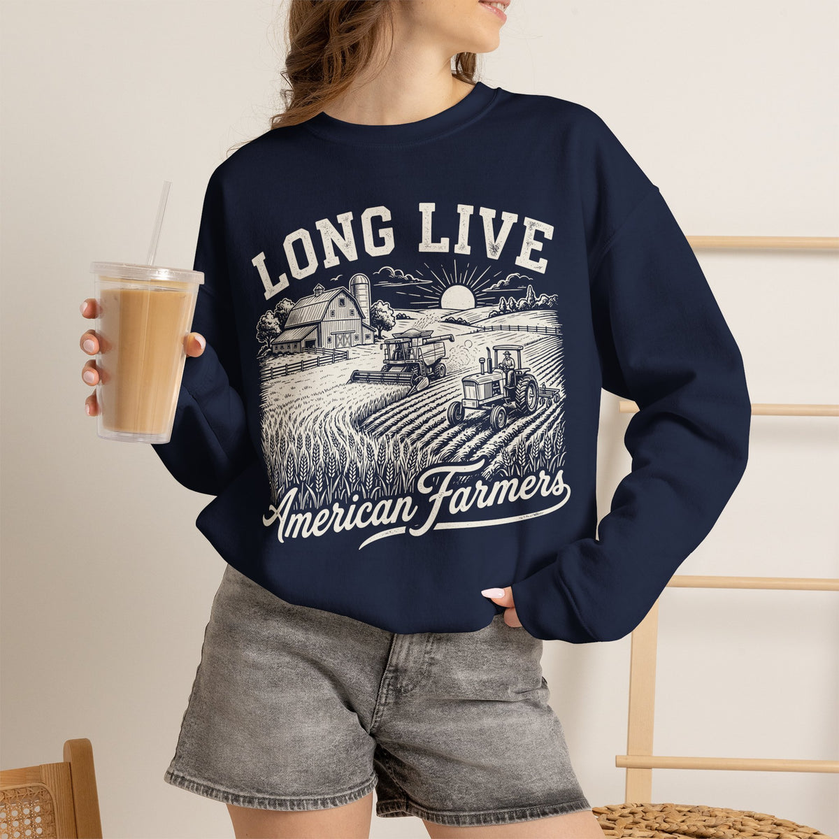 Long Live American Farmers Sweatshirt – Vintage Farm Scene Crewneck