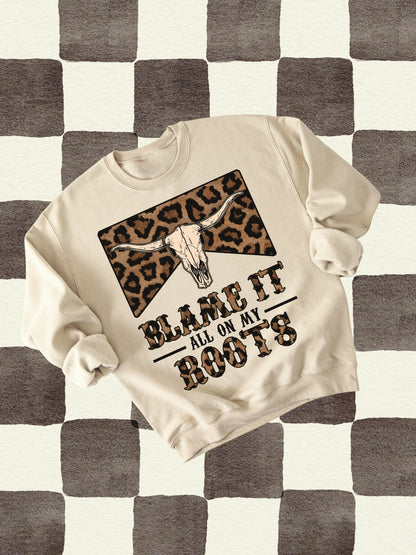 Western Blame It All On My Roots Graphic Crewneck Sweatshirt
