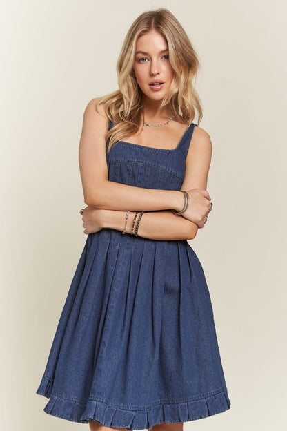 ADORA Smocked Back Square Neck Denim Dress