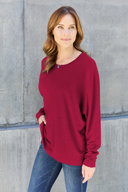 Double Take Full Size Round Neck Long Sleeve T-Shirt - Multiple Colors