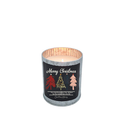 Merry Christmas Soy Wax Candle - Rustic Tin Holiday Candles - Christmas Tree Farm Scent