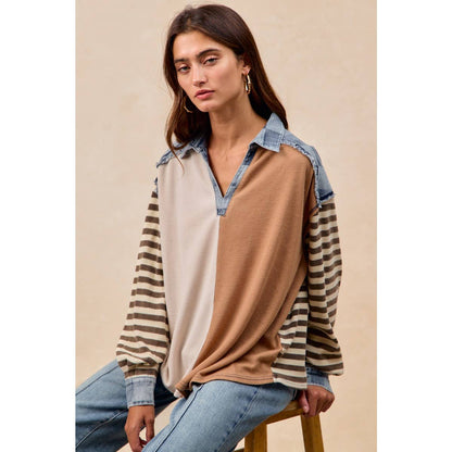 CUT EDGE CHECKER DENIM WAFFLE MIX AND MATCH TOP