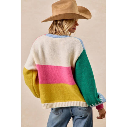 BiBi Color Block Sweater Open Cardigan