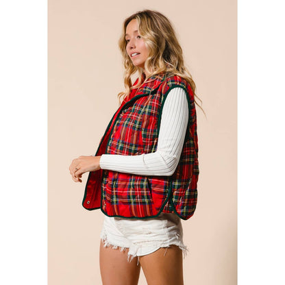 BiBi Vintage Christmas Puff Plaid Quilted Vest