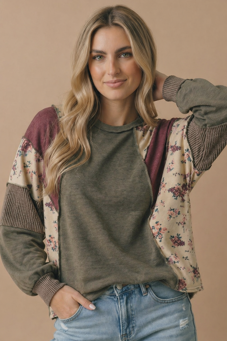 Mixed Media Patchwork Pullover Knit Top