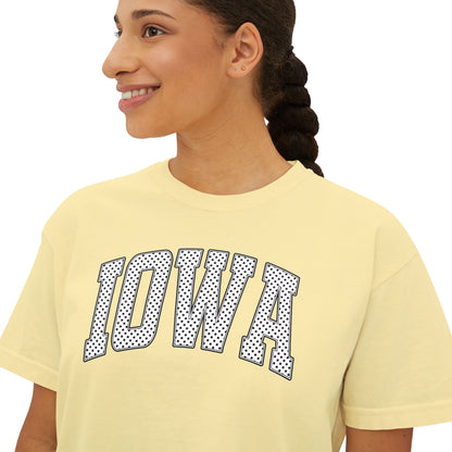 Iowa Boxy Tee — Women's Cropped College Graphic T-Shirt