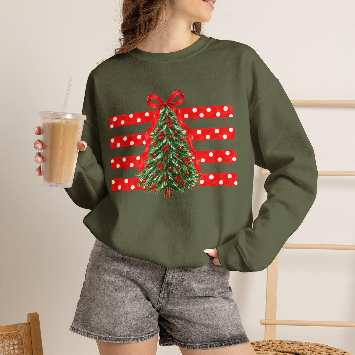 Christmas Tree Ribbon Crewneck Sweatshirt